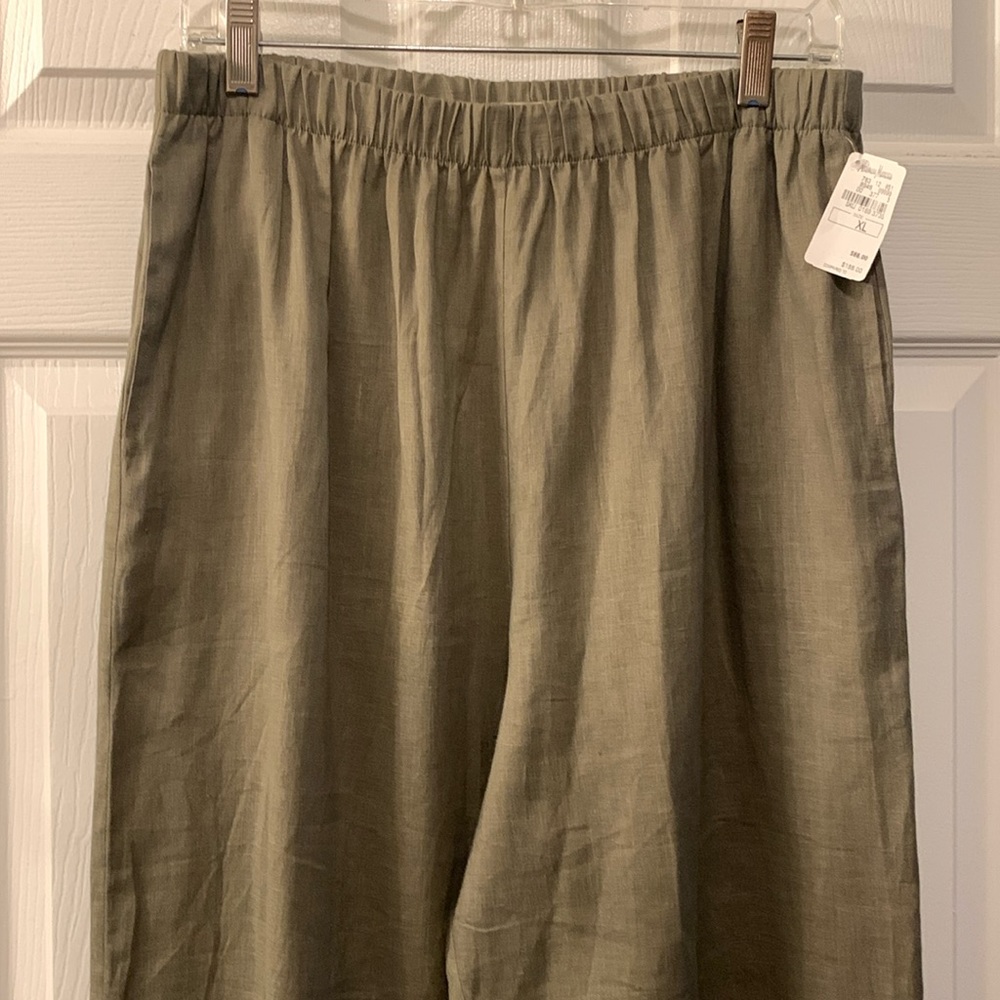 TIN LIZZY LINEN PANTS NWT OLIVE GREEN SZ XL NEIMAN MARCUS ELASTIC/POCKETS